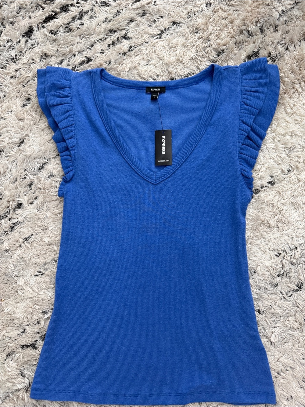 Express Women's Royal Blue Ruffle Sleeve V-Neck Tank